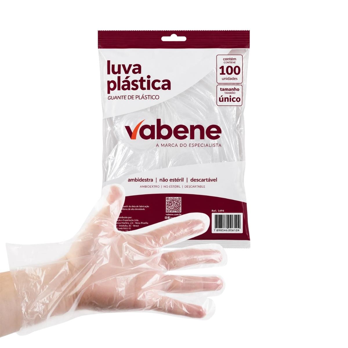 Luva Plástica Descartável Transparente 100 Unid Vabene