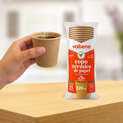 Copo Descartável Térmico de Papel Kraft 120ml 25 Unidades Vabene