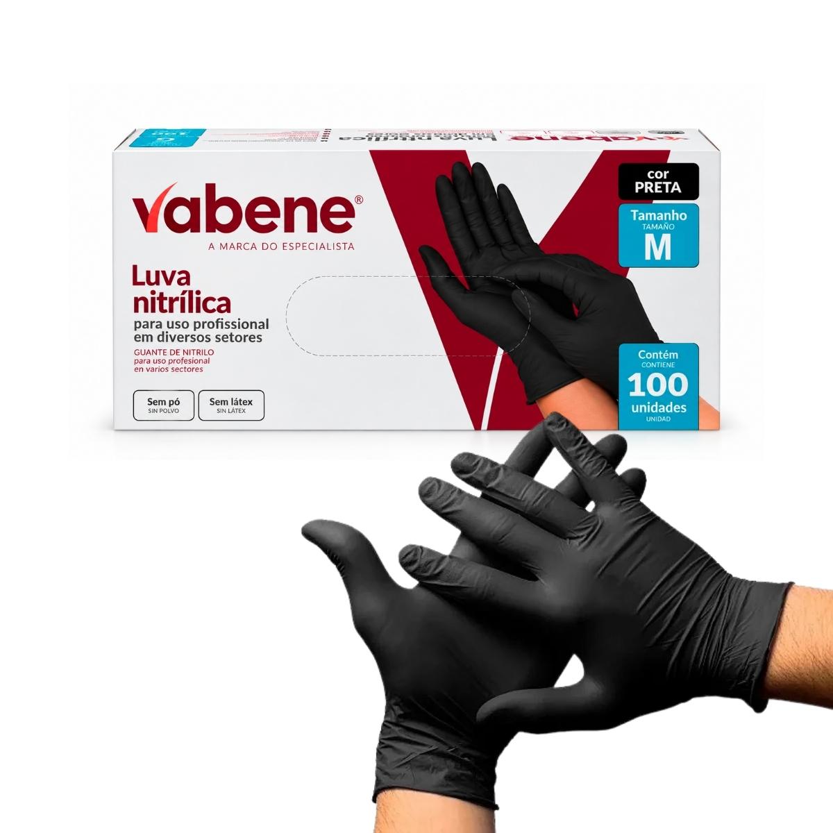 Luva Nitrílica  Preta  Sem Pó Vabene 100 Unidades - M