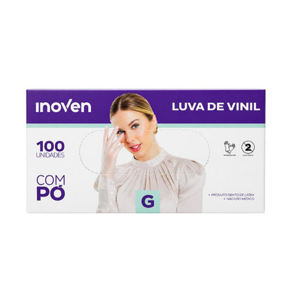 Luva de Vinil Descartável Com Pó 100 Unidades Inoven Tam G