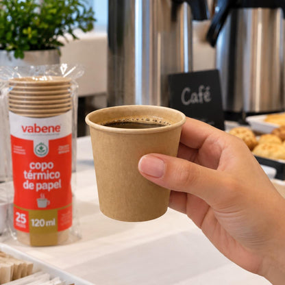 Copo Descartável Térmico de Papel Kraft 120ml 25 Unidades Vabene