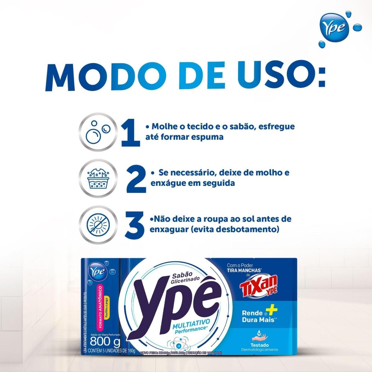 Sabão Em Barra Perfumado Ypê Multiativo 5 Unidades 800g
