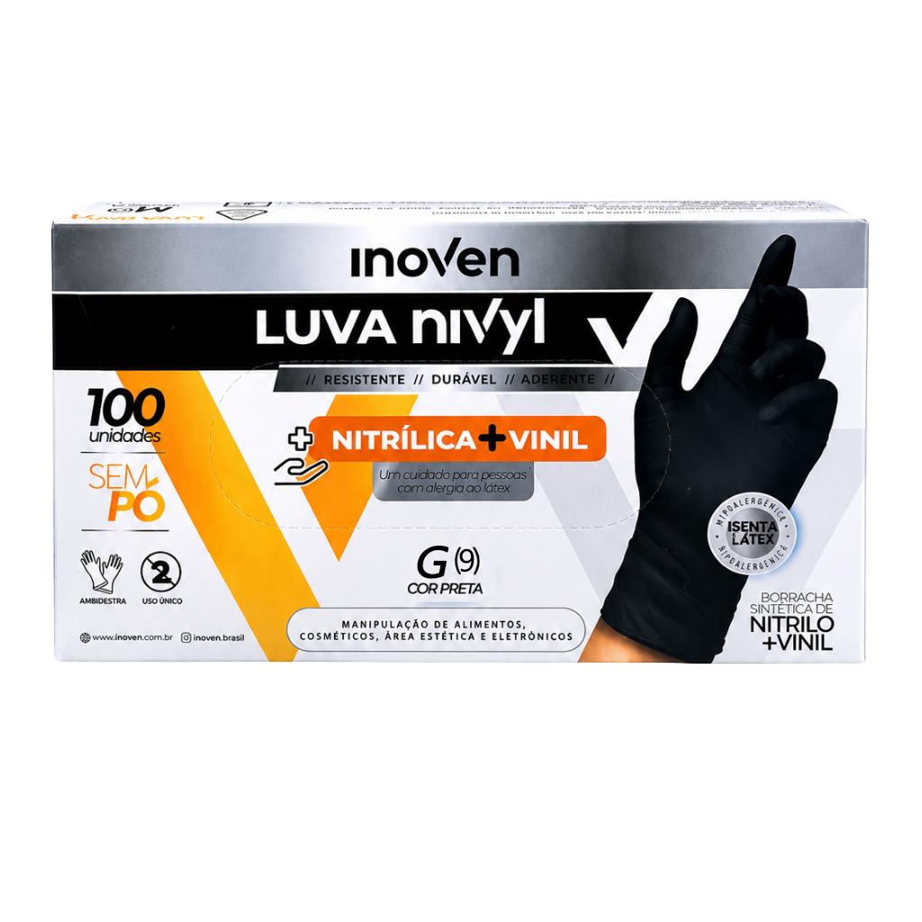 Luva Nivyl Nítrilica+Vinil Sem Pó Preta 100 Uni Inoven - G
