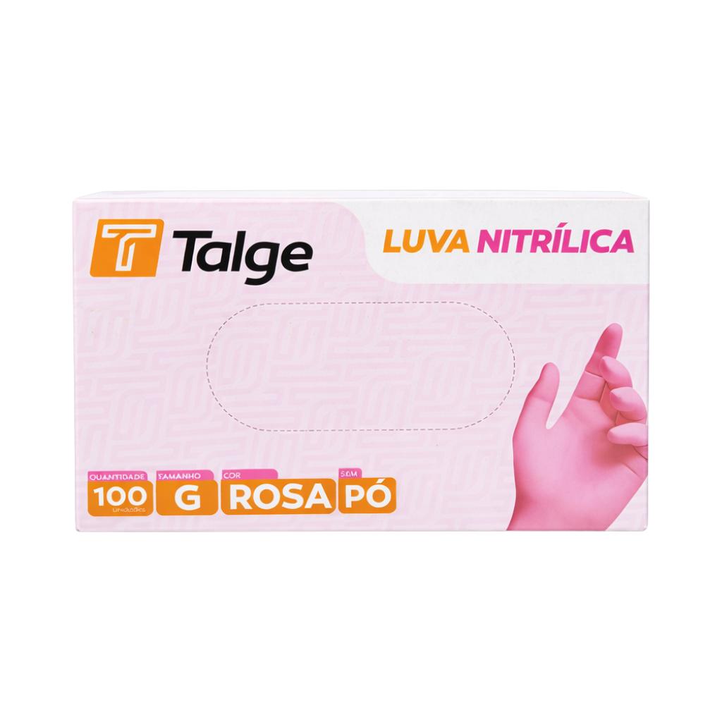 Luva Nitrílica Sem Pó Descartável Rosa Talge 100 Unidades - G