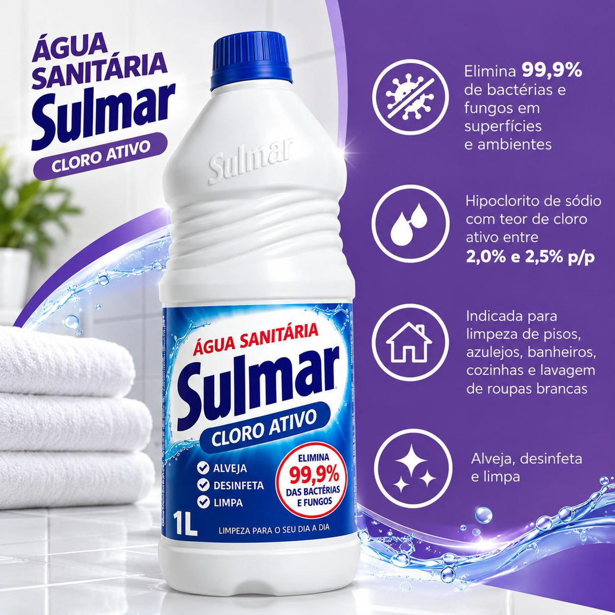 Água Sanitária Sulmar 1 Litro Limpeza