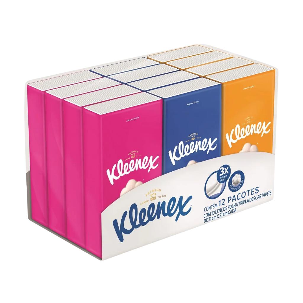 Lenço De Papel Com 12 Pacotes De 10 Unidades 21x21 Kleenex Branco 12 Uni