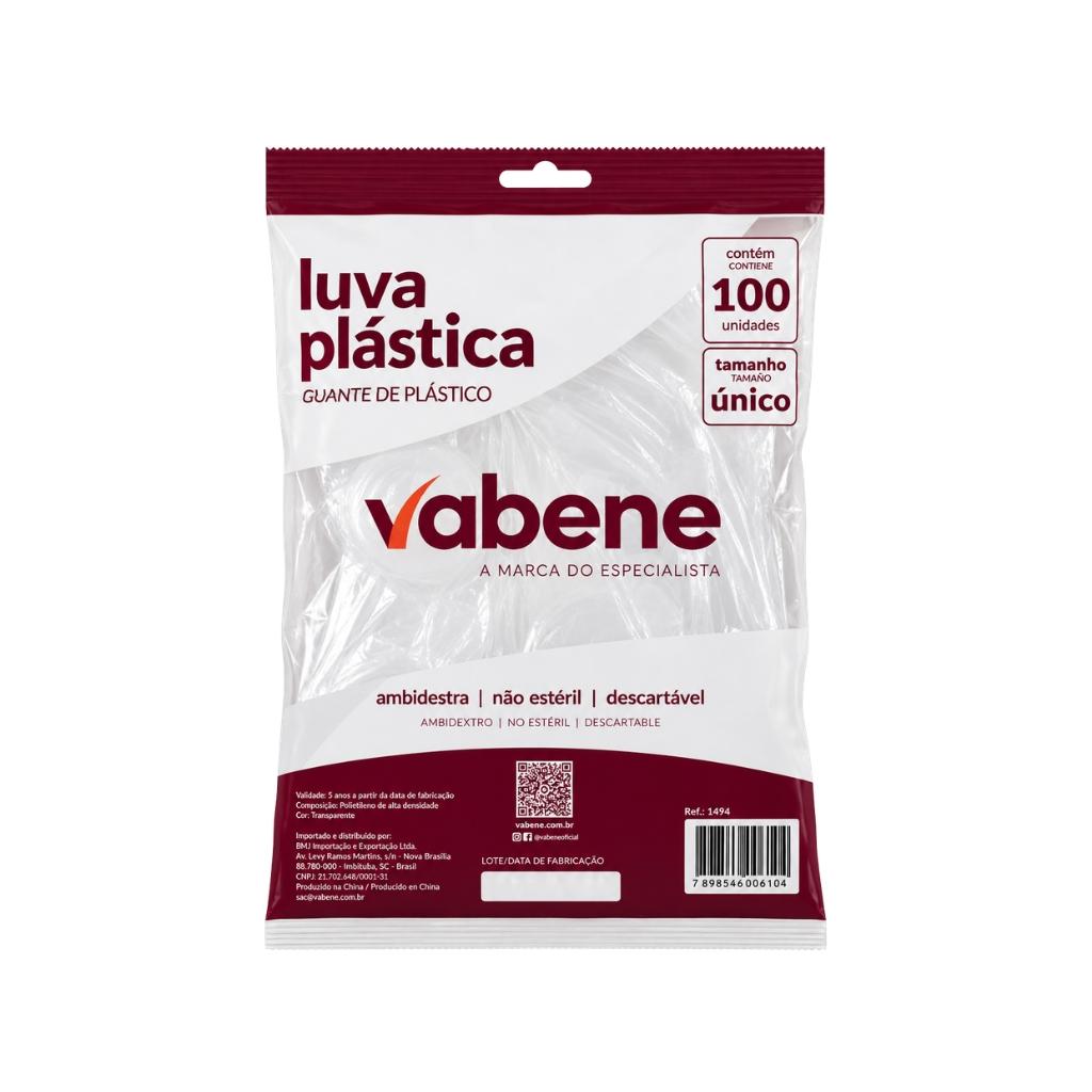 Luva Plástica Descartável Transparente 100 Unid Vabene