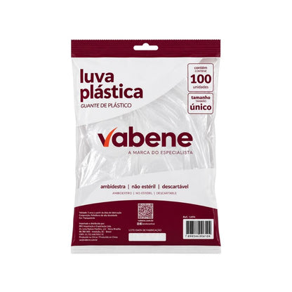 Luva Plástica Descartável Transparente 100 Unid Vabene