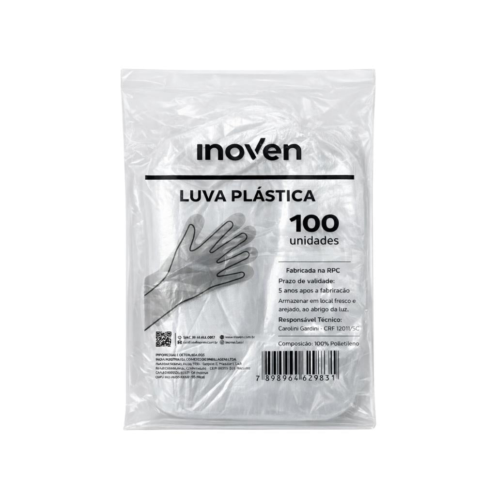 Luva Descartável Transparente Tam Único 100 Unid Inoven
