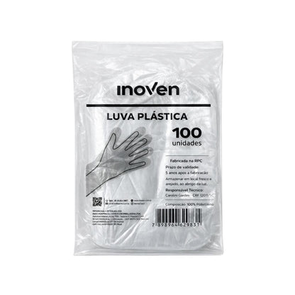 Luva Descartável Transparente Tam Único 100 Unid Inoven