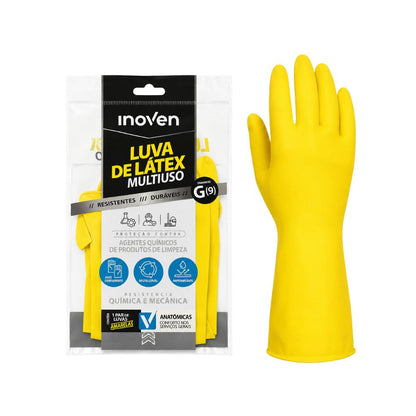 Luva de Látex Amarela Impermeável Antiderrapante G Inoven