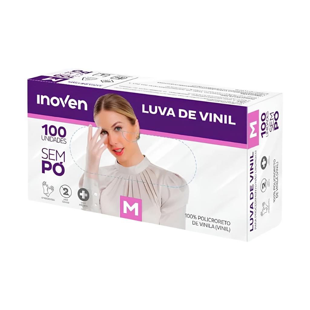 Luva de Vinil Descartável Sem Pó 100 Unid Inoven - M