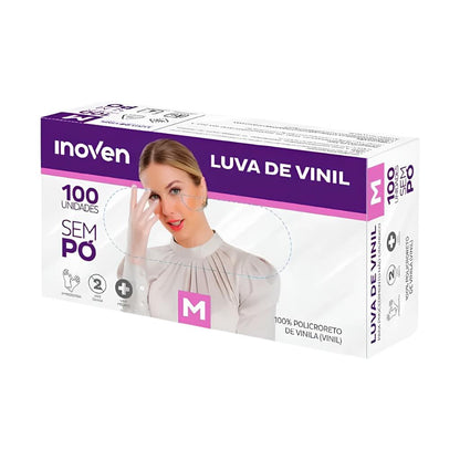 Luva de Vinil Descartável Sem Pó 100 Unid Inoven - M