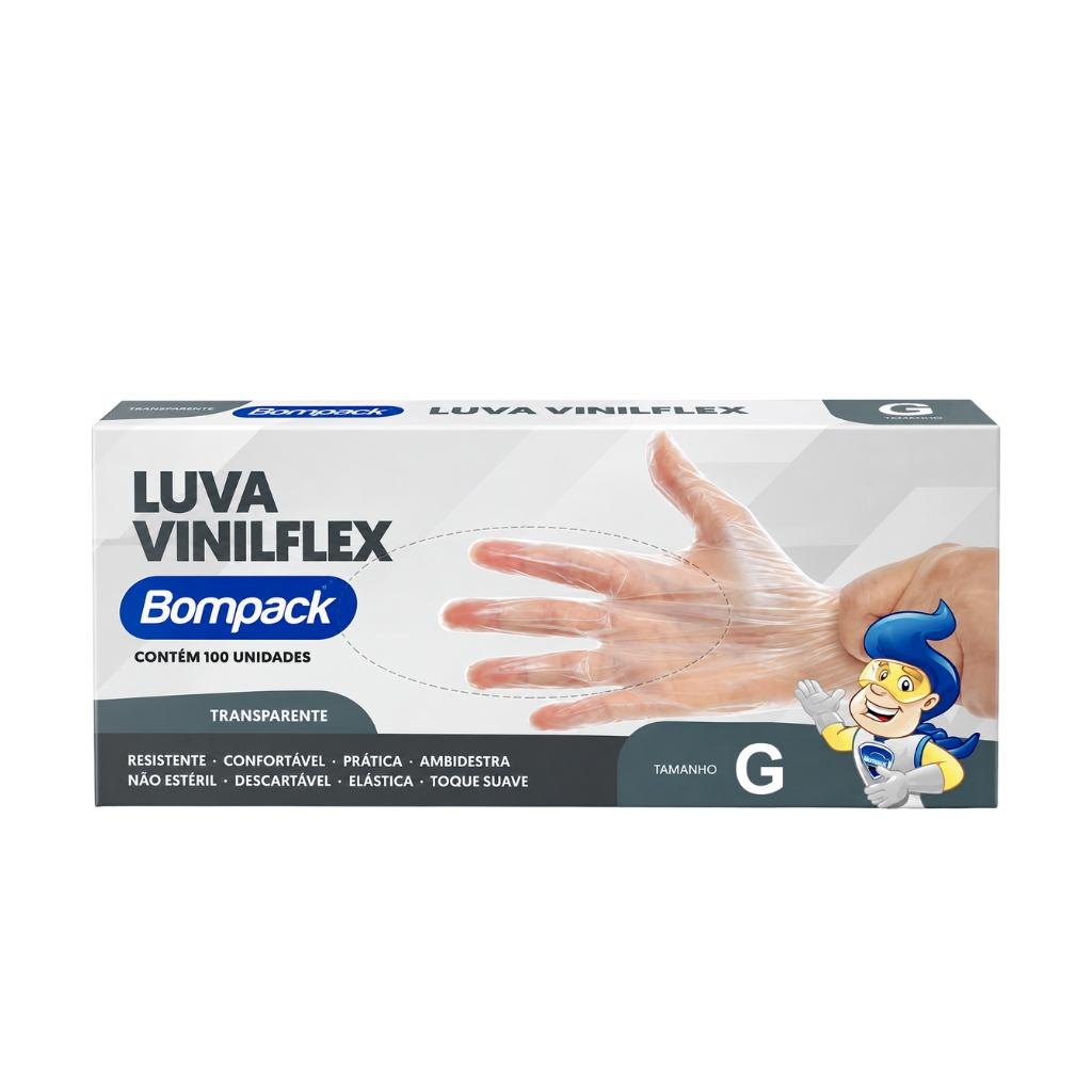 Luva De Vinilflex Transparente  Bompack C/100 Unidades - G