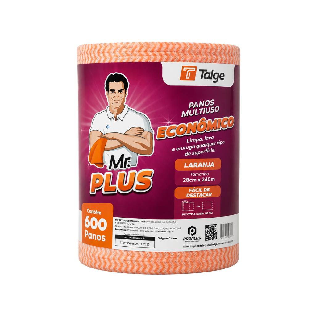 Rolo de Pano Multiuso 28cm x 240m 600 Panos Laranja Mr Plus