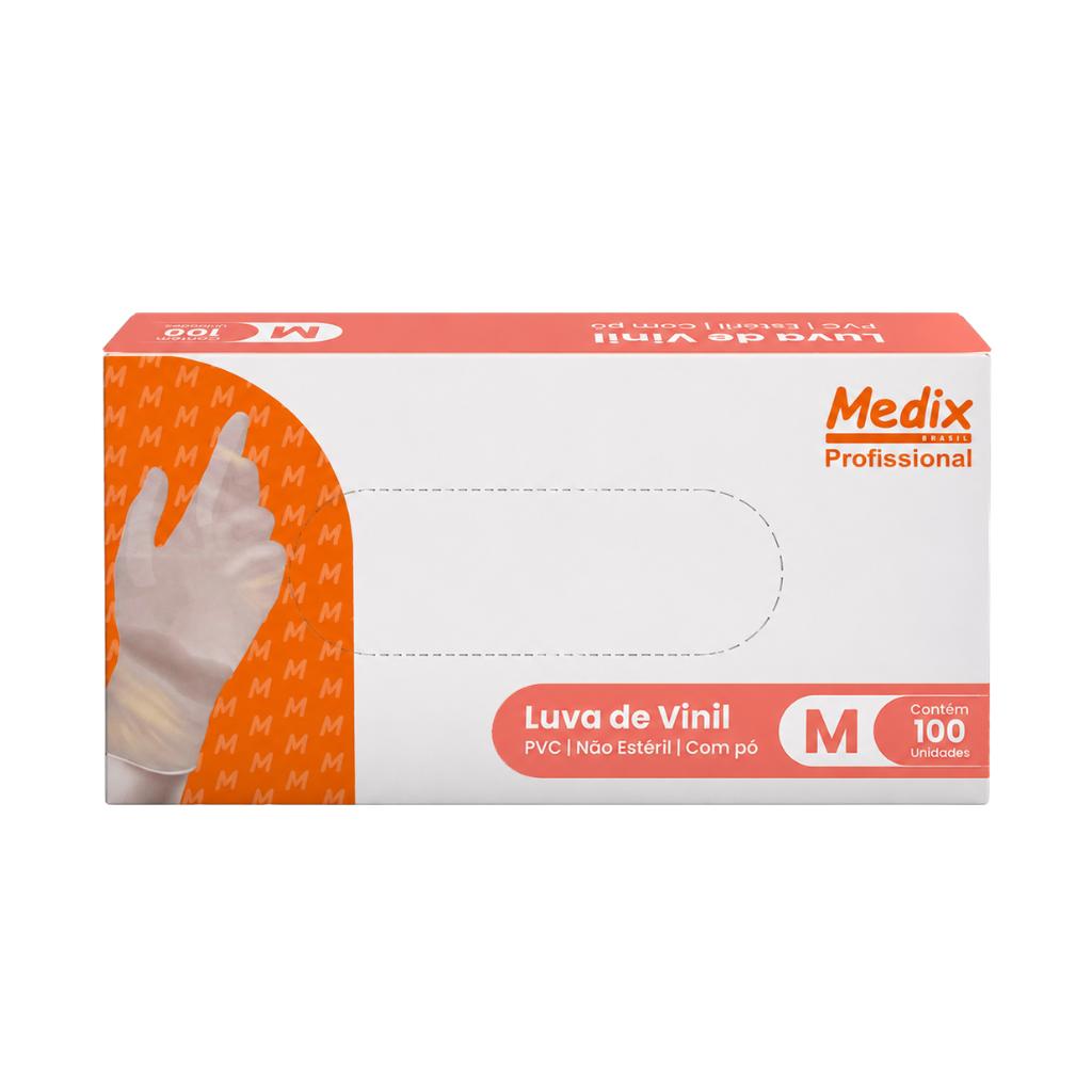 Luva de Vinil Descartável Com Pó Medix 100 unid Tam M
