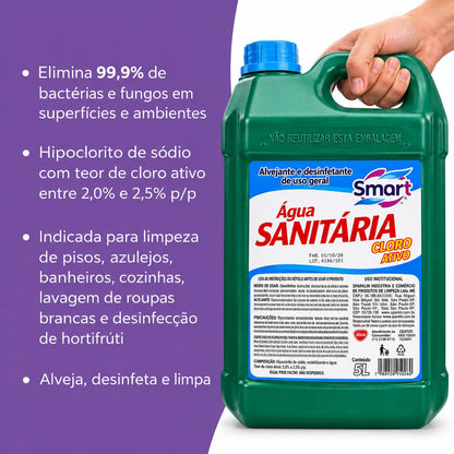 Água Sanitária 5 Litros Limpeza Pesada Desinfetante  Smart