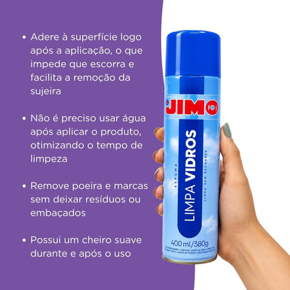 Limpa Vidros Spray 400ml Limpeza Profissional Jimo