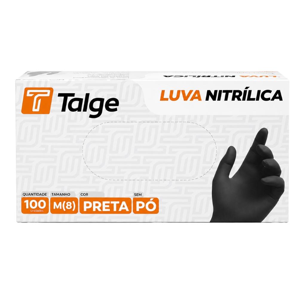 Luva Descartável Nitrílica Sem Pó Preta Talge Tamanho M