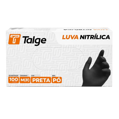 Luva Descartável Nitrílica Sem Pó Preta Talge Tamanho M