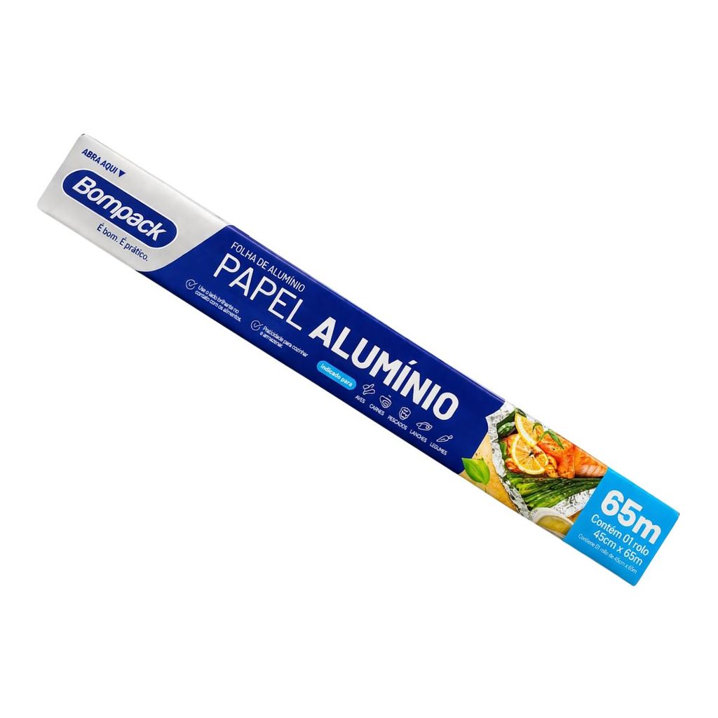 Papel Alumínio Rolo Grande 45cm X 65m Bompack