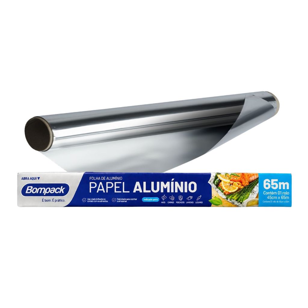 Papel Alumínio Rolo Grande 45cm X 65m Bompack