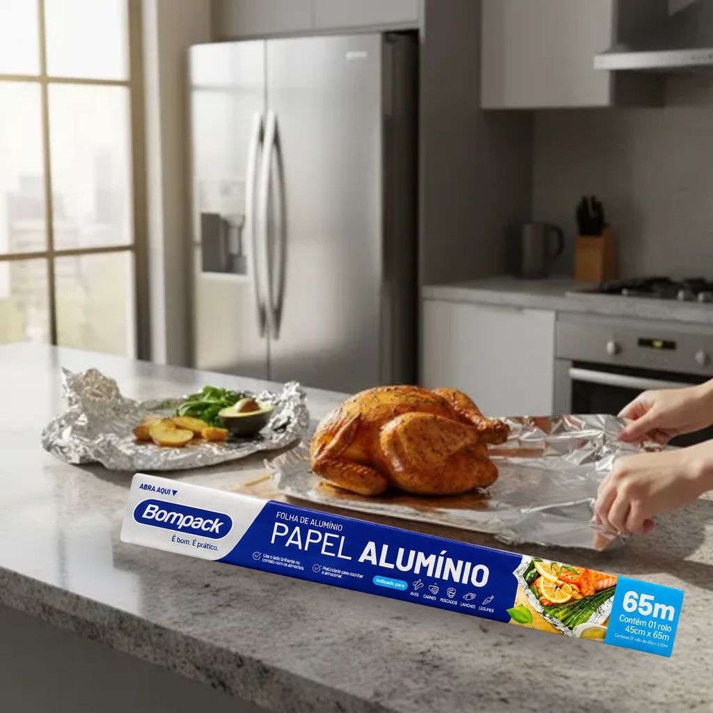 Papel Alumínio Rolo Grande 45cm X 65m Bompack
